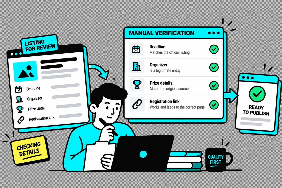 A human checks the listing against its source